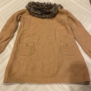 Janie and Jack Camel Knit Dress with Faux Fur Collar